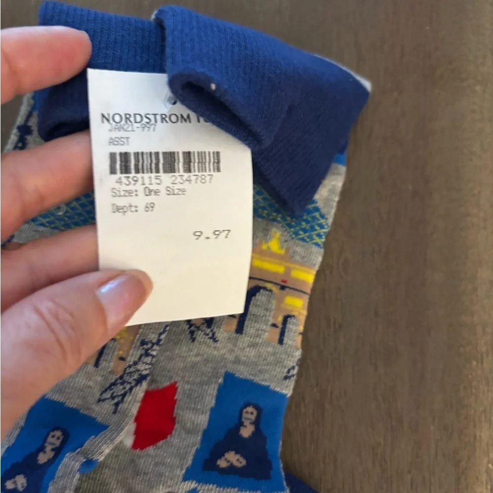 Novelty Paris Landmark Crew Socks - Navy & Gray Sz OS New
